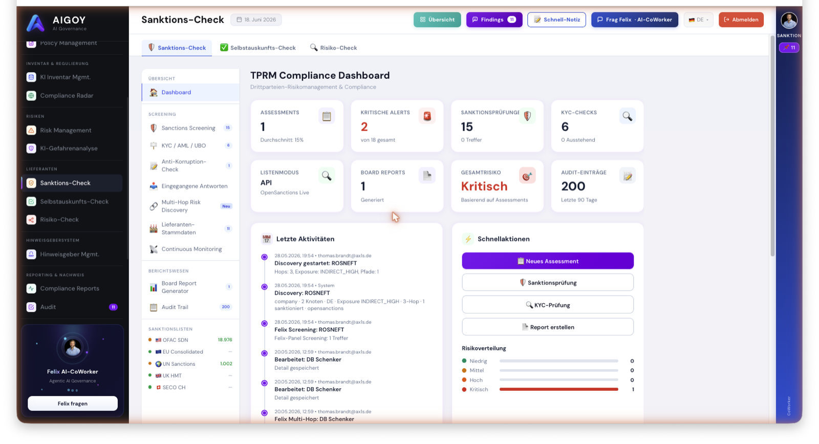 AIGOY TPRM Sanctions Screening-dashboard med OpenSanctions og multi-hop-analyse